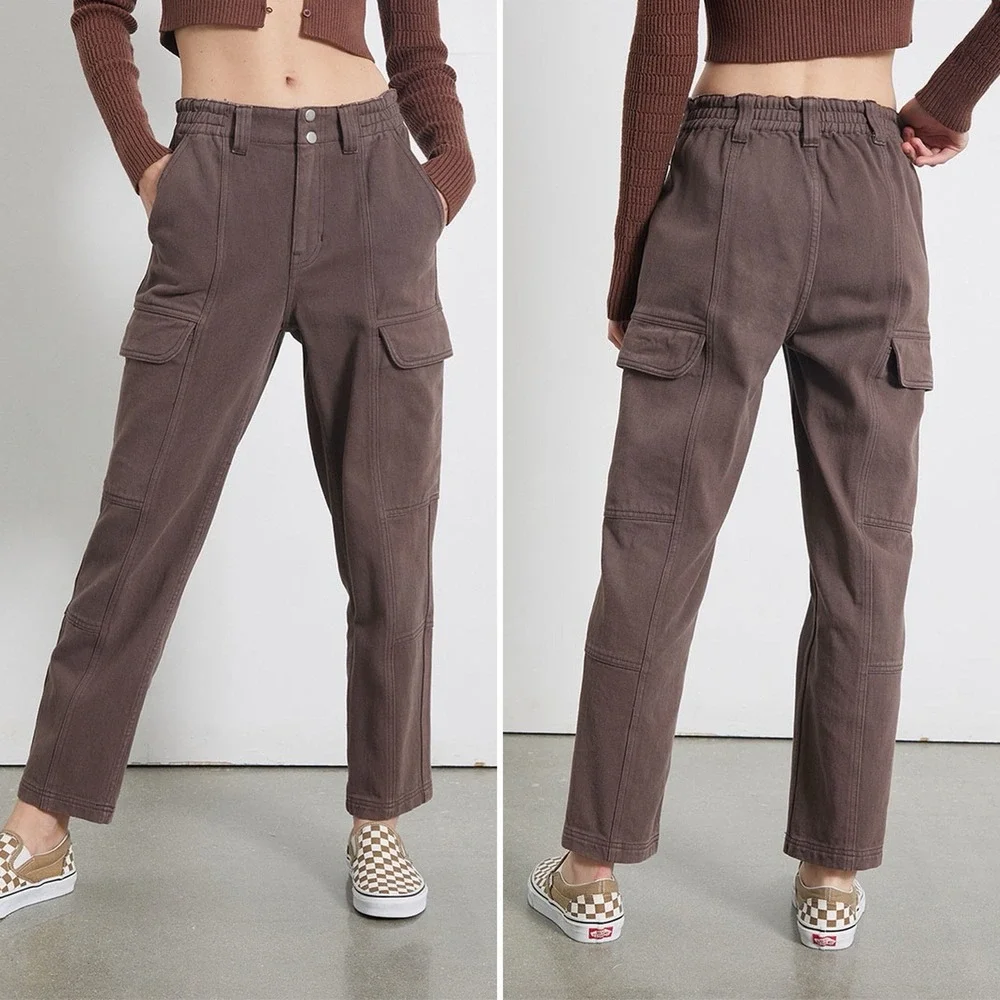 Pacsun Brown Elastic Waist Cargo Pants Womens Size Medium Utility Baggy